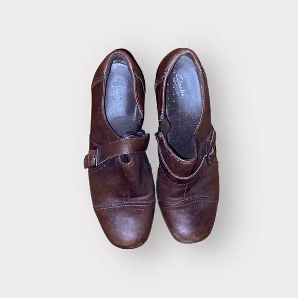 Clarks Brown Leather Shoes Size 7 M - Picture 1 of 5